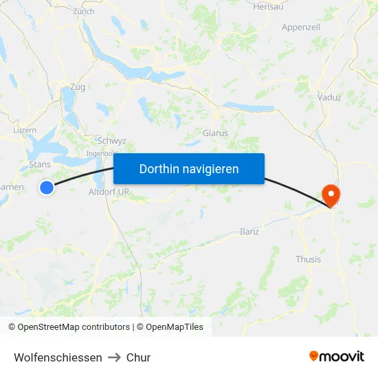 Wolfenschiessen to Chur map