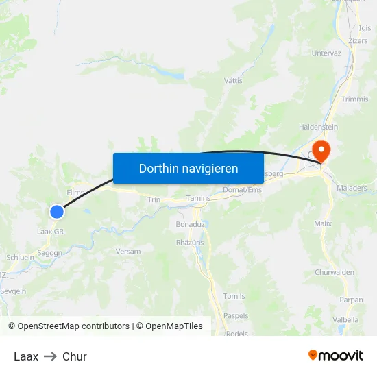 Laax to Chur map