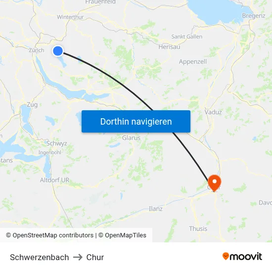 Schwerzenbach to Chur map