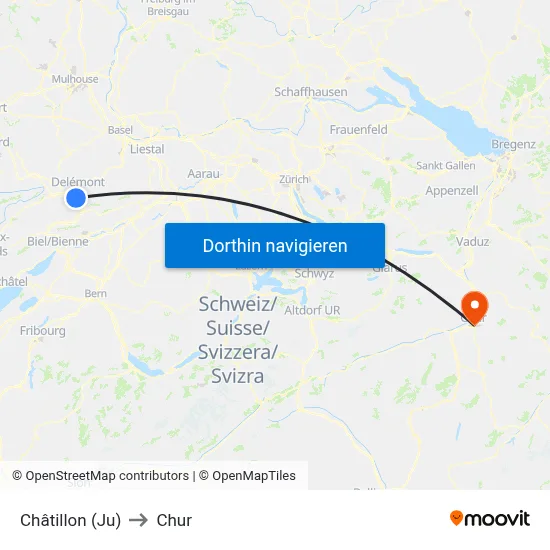 Châtillon (Ju) to Chur map