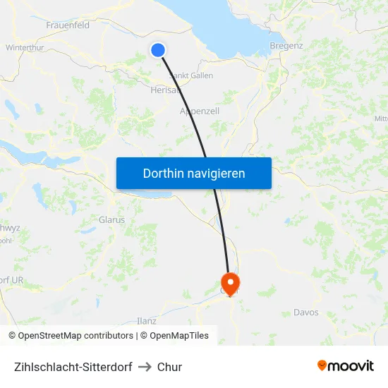 Zihlschlacht-Sitterdorf to Chur map
