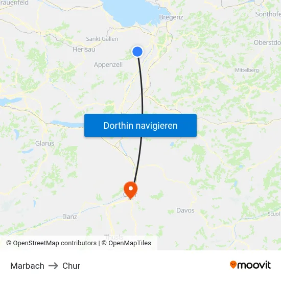 Marbach to Chur map
