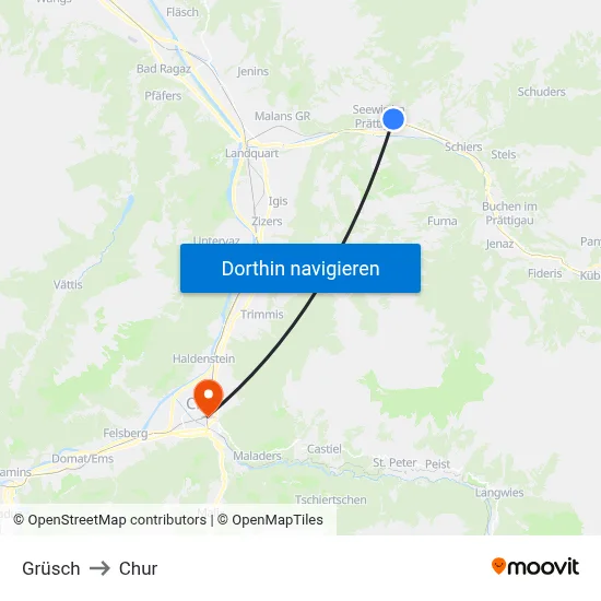 Grüsch to Chur map