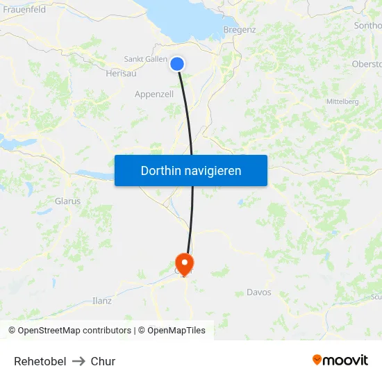 Rehetobel to Chur map