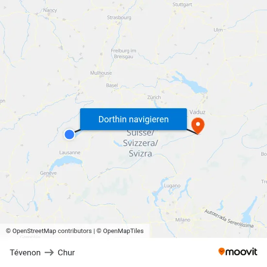 Tévenon to Chur map