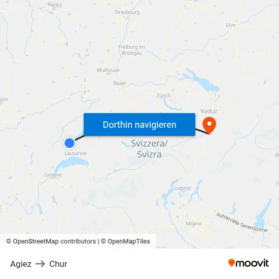 Agiez to Chur map