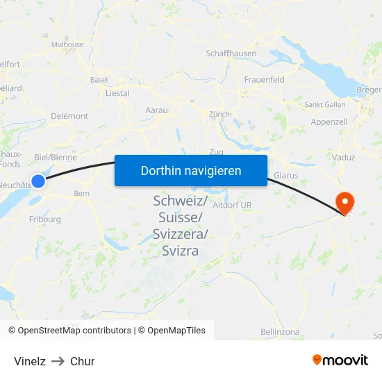 Vinelz to Chur map