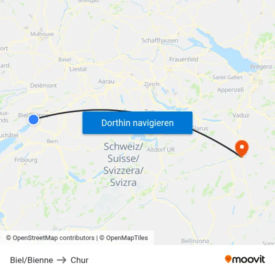 Biel/Bienne to Chur map
