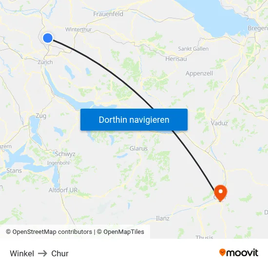Winkel to Chur map