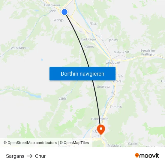 Sargans to Chur map