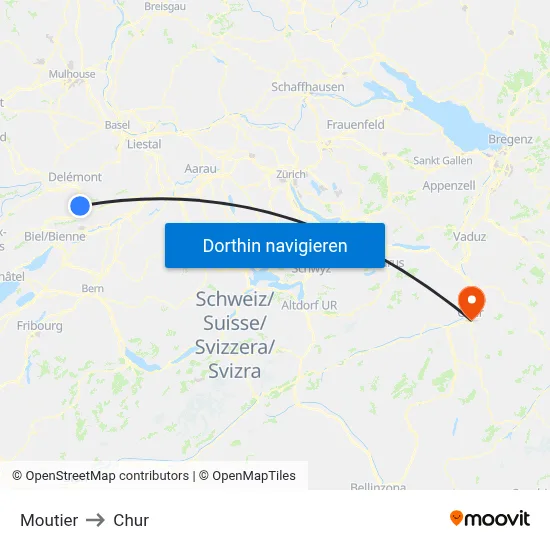 Moutier to Chur map