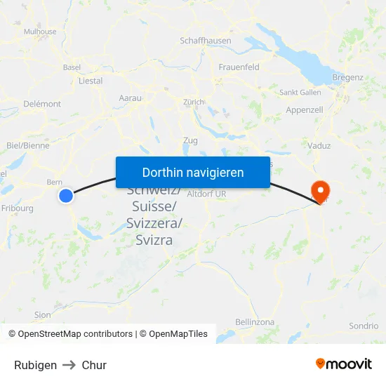 Rubigen to Chur map