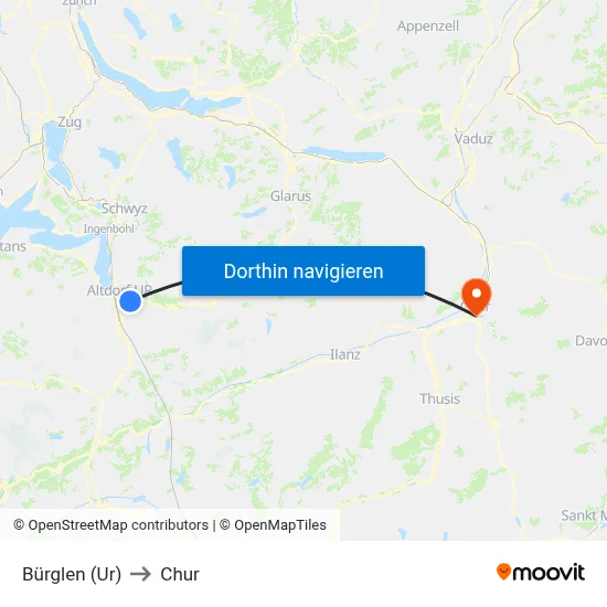 Bürglen (Ur) to Chur map