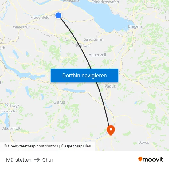 Märstetten to Chur map