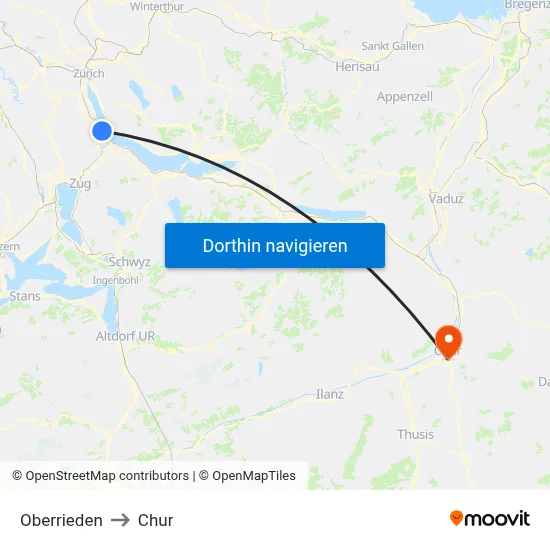 Oberrieden to Chur map