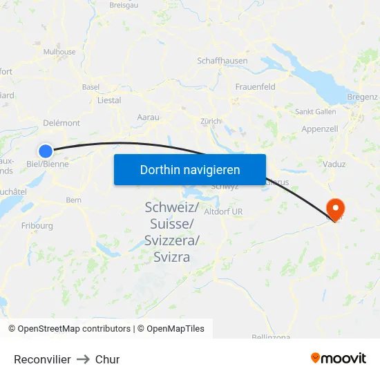 Reconvilier to Chur map