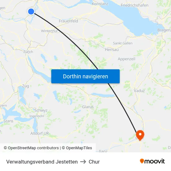 Verwaltungsverband Jestetten to Chur map