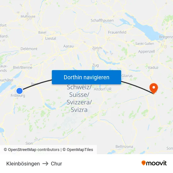 Kleinbösingen to Chur map