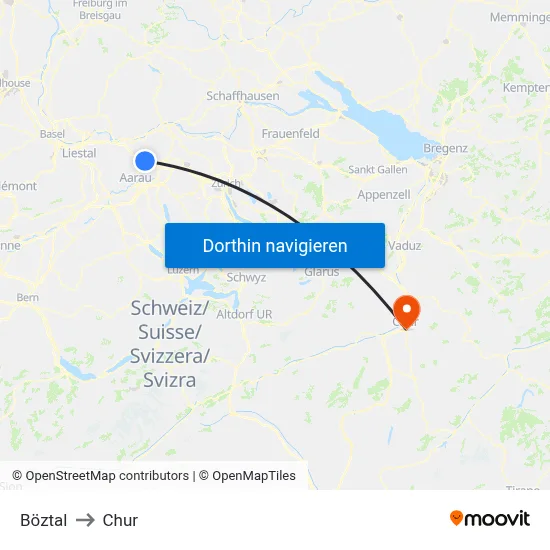 Böztal to Chur map