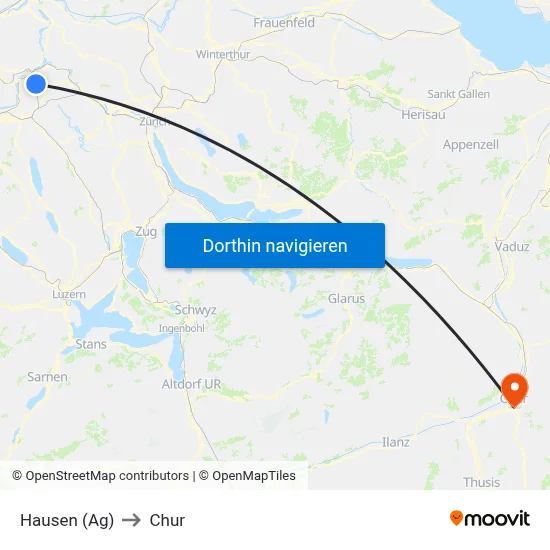 Hausen (Ag) to Chur map