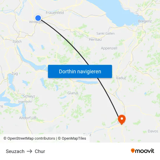 Seuzach to Chur map