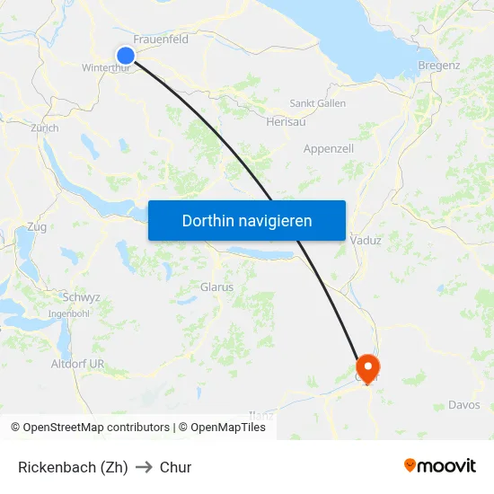 Rickenbach (Zh) to Chur map