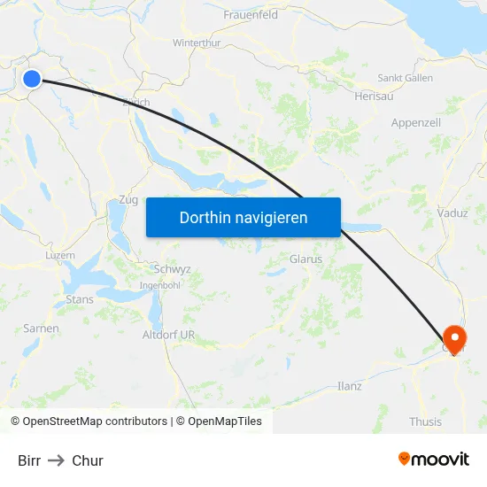 Birr to Chur map