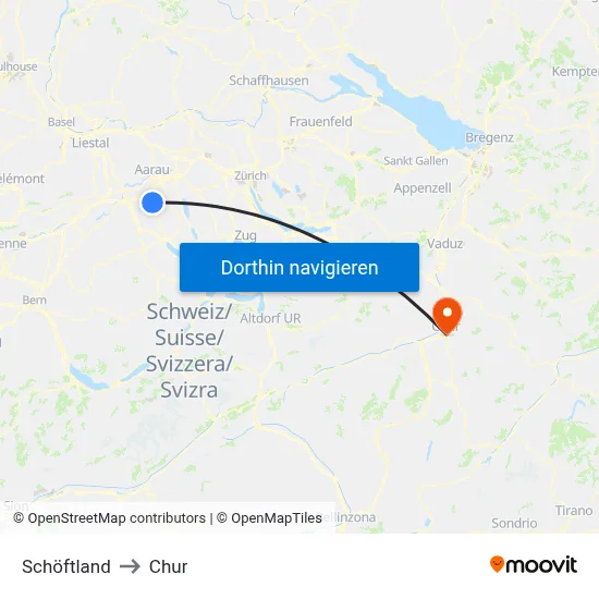 Schöftland to Chur map