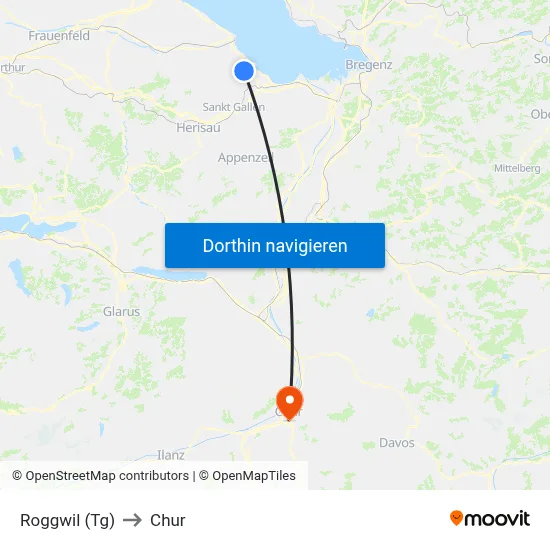 Roggwil (Tg) to Chur map
