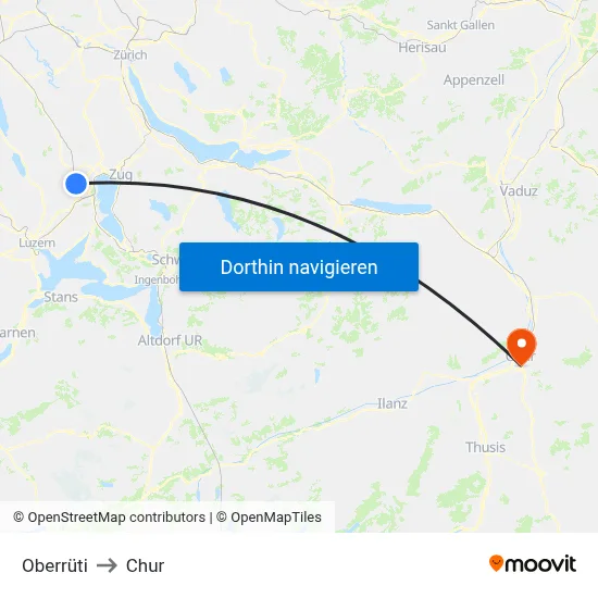 Oberrüti to Chur map