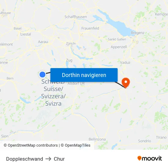 Doppleschwand to Chur map