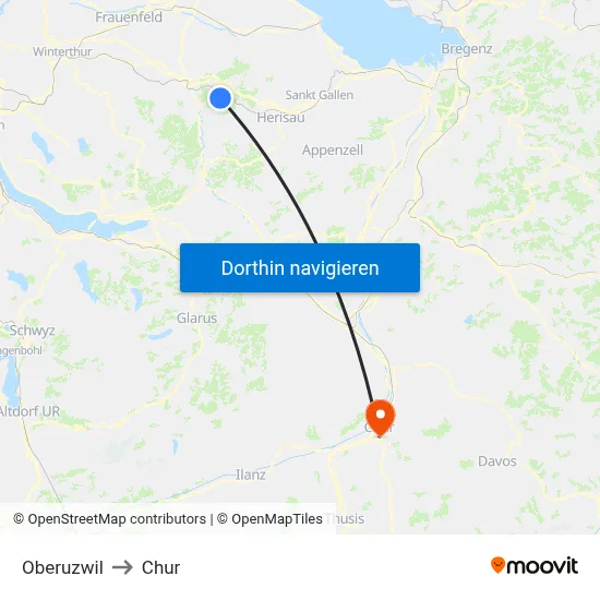 Oberuzwil to Chur map