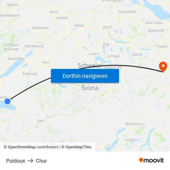 Puidoux to Chur map
