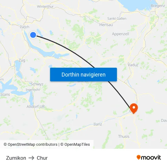 Zumikon to Chur map