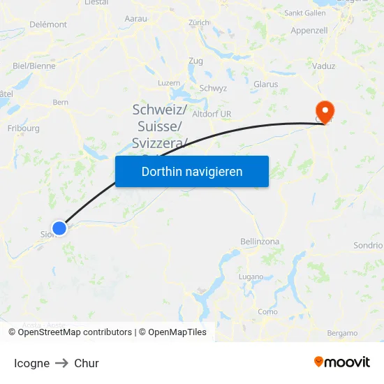 Icogne to Chur map