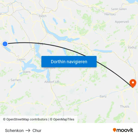 Schenkon to Chur map