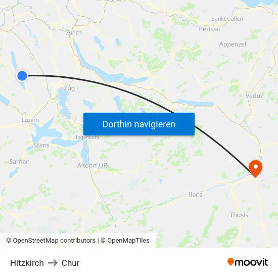 Hitzkirch to Chur map