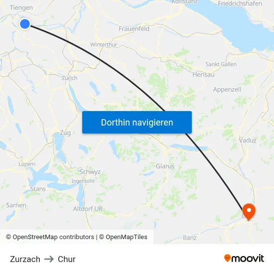 Zurzach to Chur map