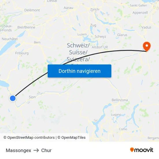 Massongex to Chur map