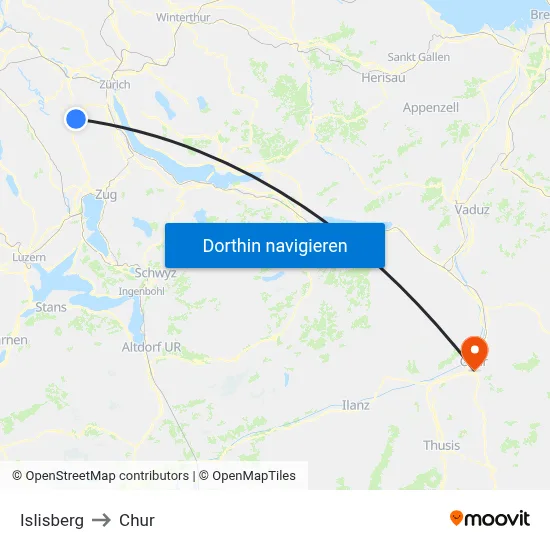 Islisberg to Chur map