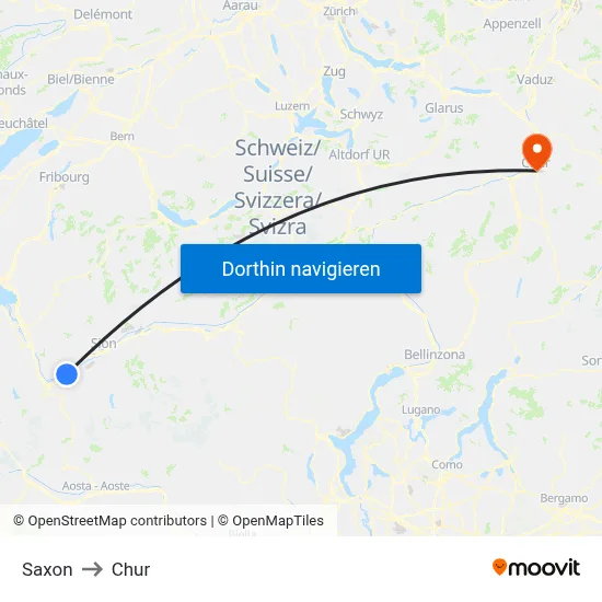 Saxon to Chur map