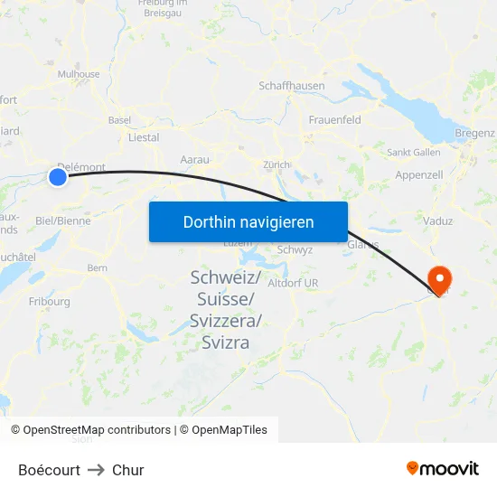 Boécourt to Chur map