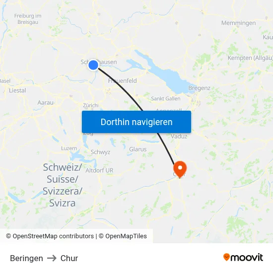 Beringen to Chur map