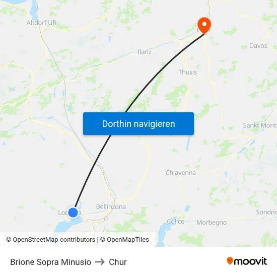 Brione Sopra Minusio to Chur map
