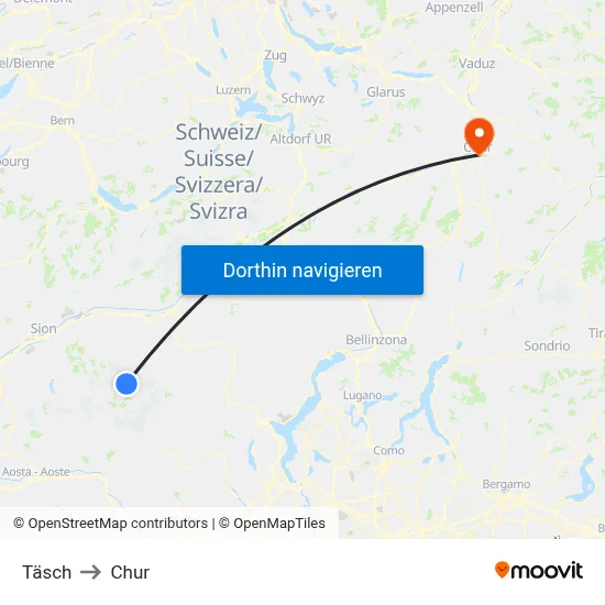 Täsch to Chur map