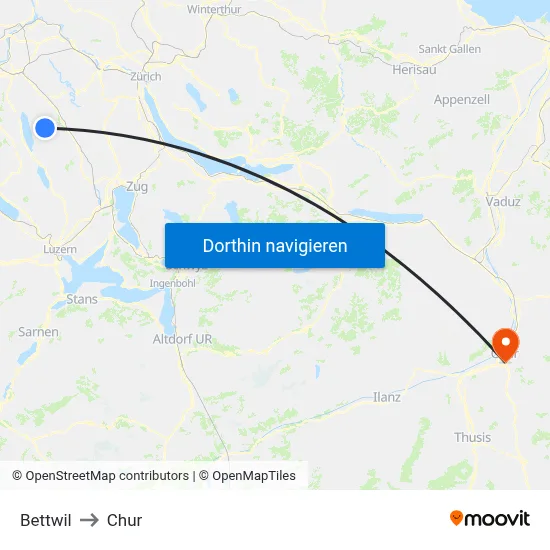 Bettwil to Chur map