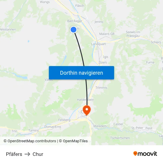 Pfäfers to Chur map