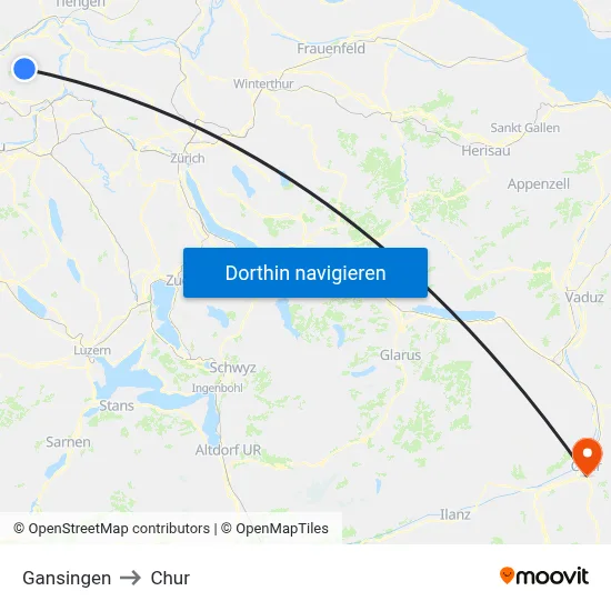 Gansingen to Chur map