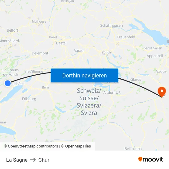 La Sagne to Chur map