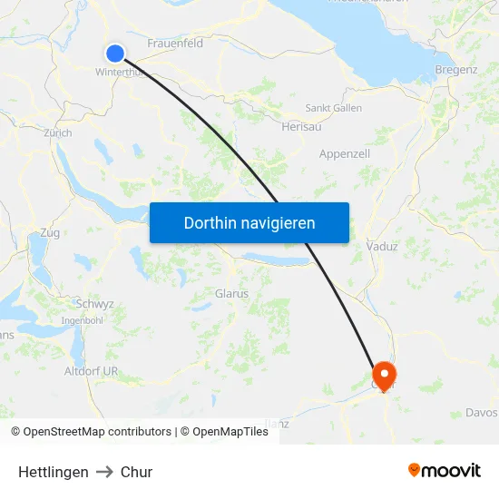 Hettlingen to Chur map
